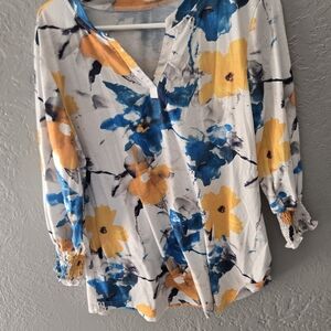 Vibrant Floral Blouse - Blue and Yellow